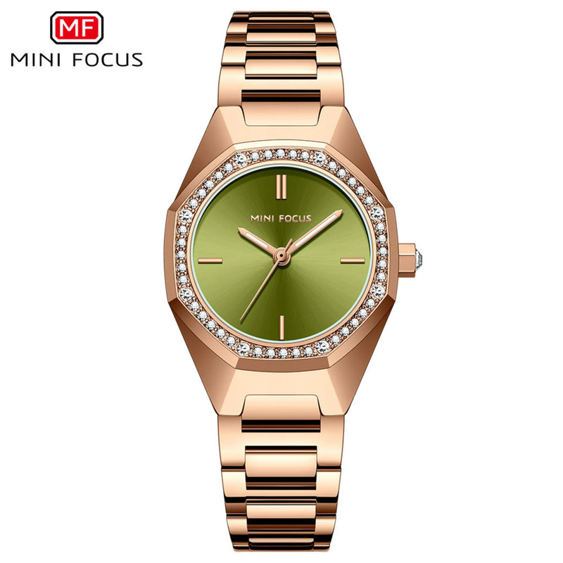 Relógio Feminino Analógico MINI FOCUS 0433L  Design com Cristais e Pulseira de Aço - Resistência A Água