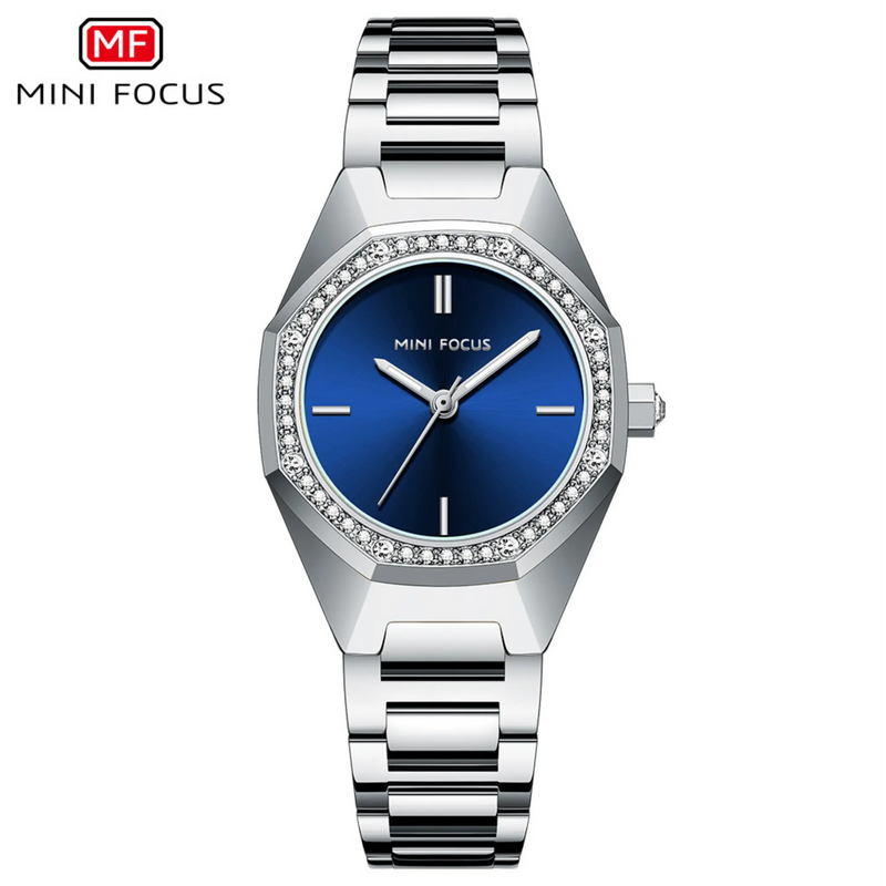 Relógio Feminino Analógico MINI FOCUS 0433L  Design com Cristais e Pulseira de Aço - Resistência A Água