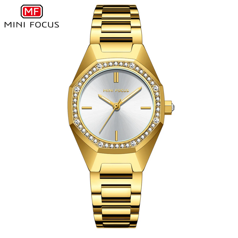 Relógio Feminino Analógico MINI FOCUS 0433L  Design com Cristais e Pulseira de Aço - Resistência A Água