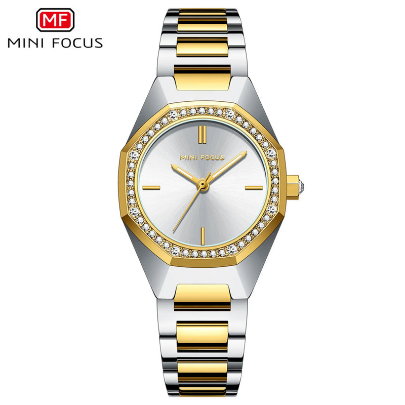 Relógio Feminino Analógico MINI FOCUS 0433L  Design com Cristais e Pulseira de Aço - Resistência A Água